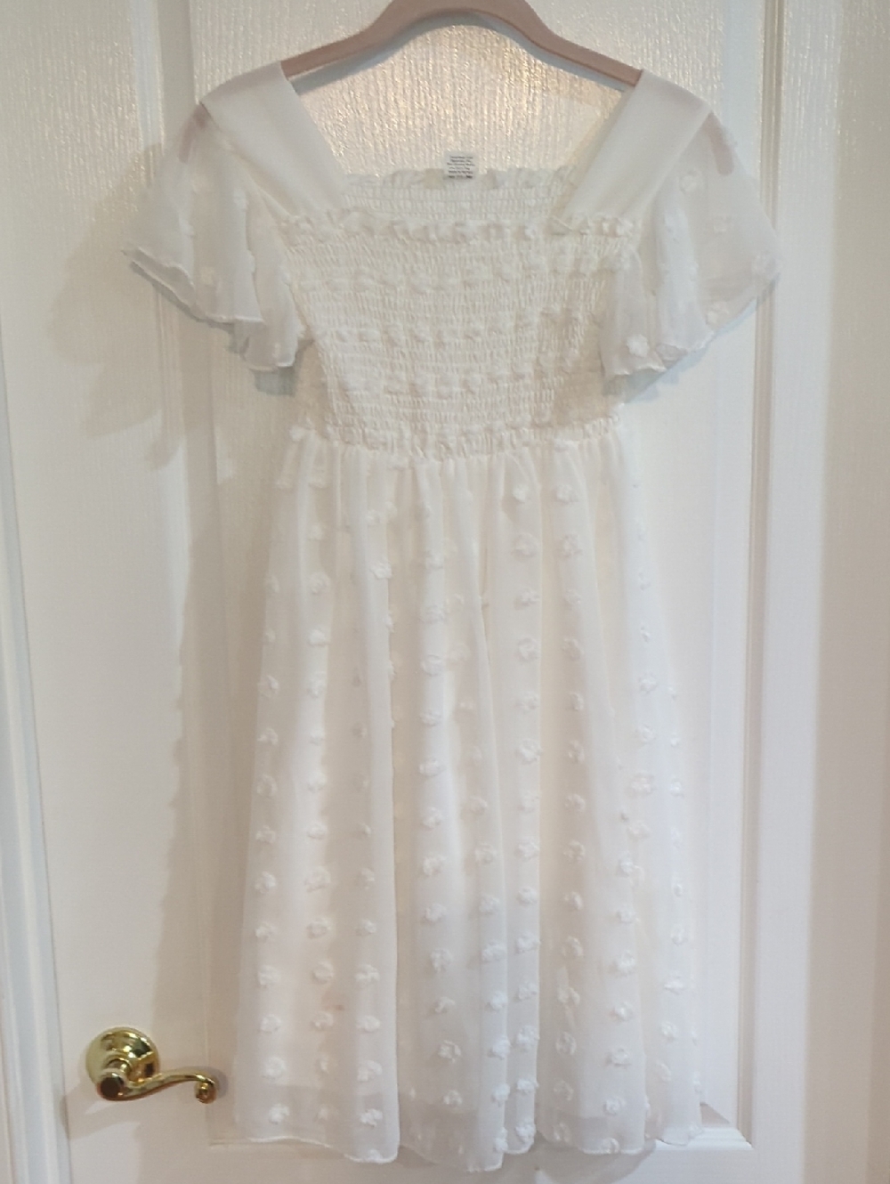 White Swiss Dot Smocked Kids Dress
